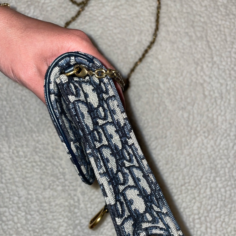 Dior Saddle Wallet On Chain (Saddle Pouch) in Blue Oblique Jacquard - Picture 9 of 13